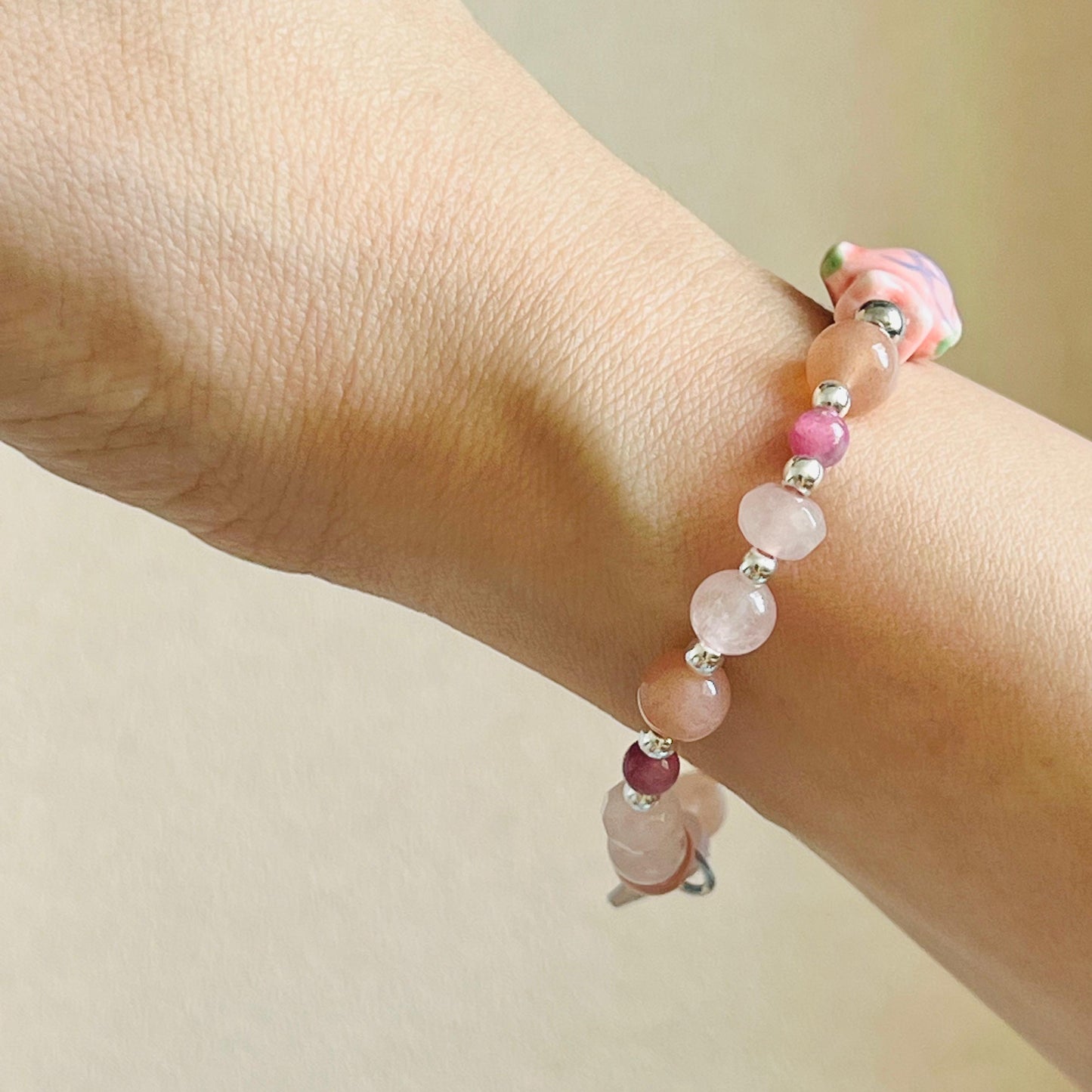 Morganite, Pink Tourmaline, Rose Quartz & Sunstone Rose Koi Bracelet