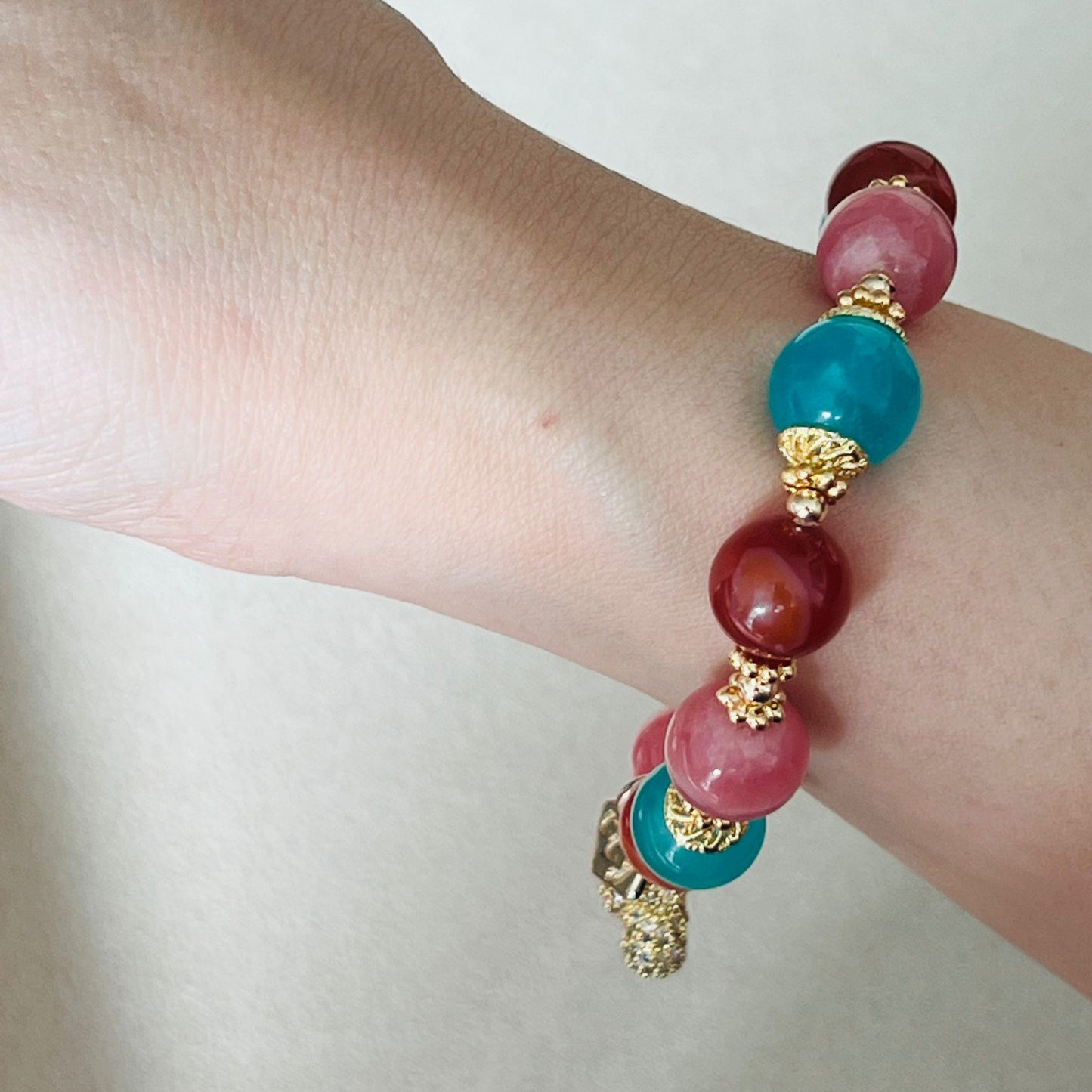 Amazonite, Carnelian & Rhodochrosite Bracelet