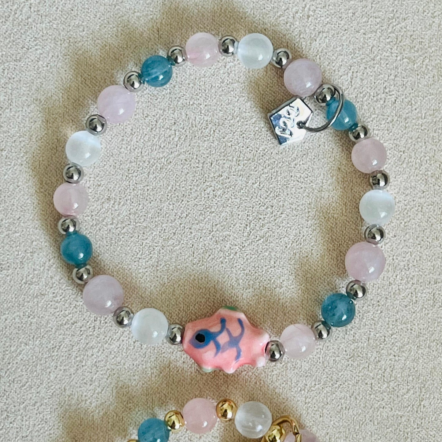 Aquamarine, Rose Quartz & Selenite Rose Koi Bracelet