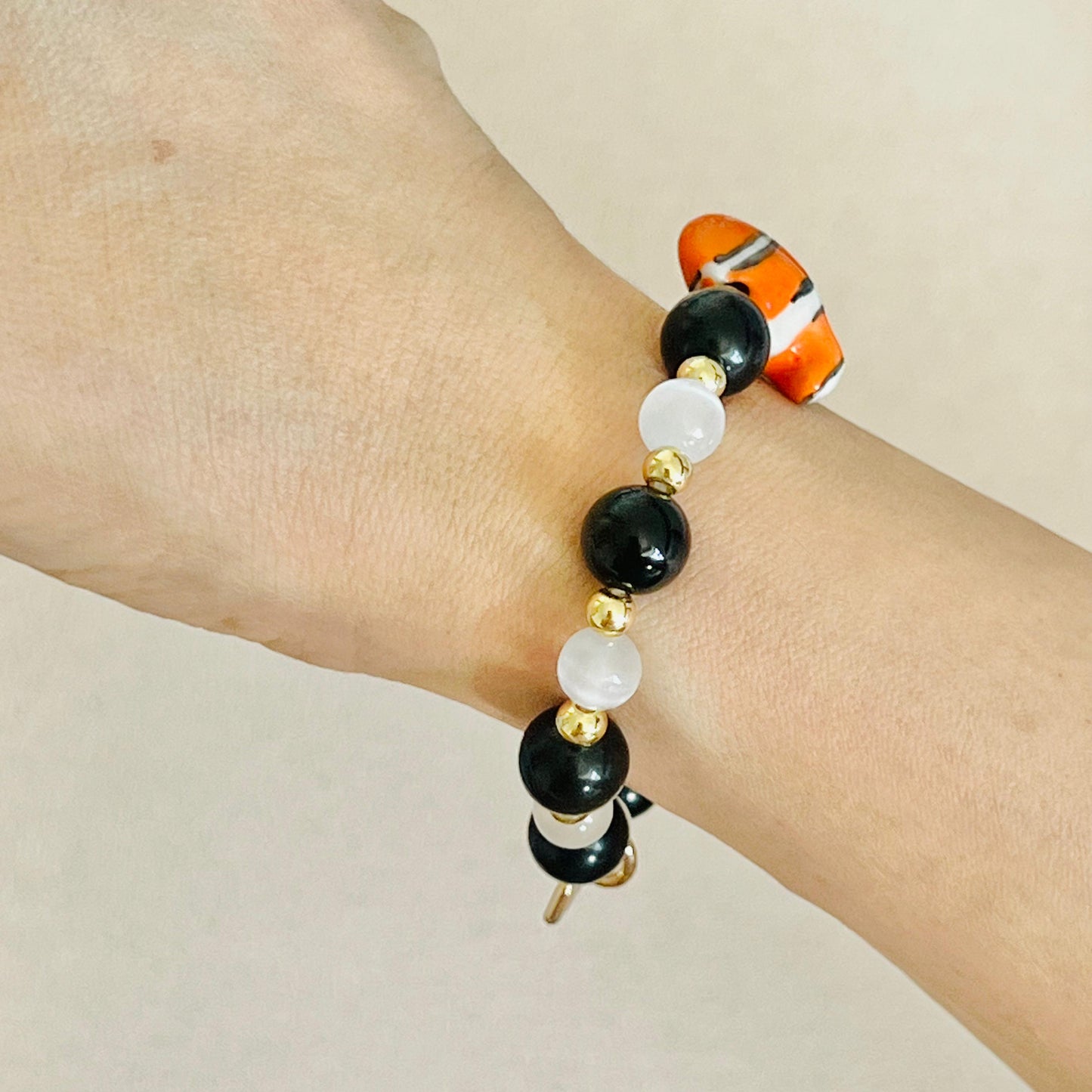 Gold Sheen Obsidian & Selenite Courageous Clownfish Bracelet