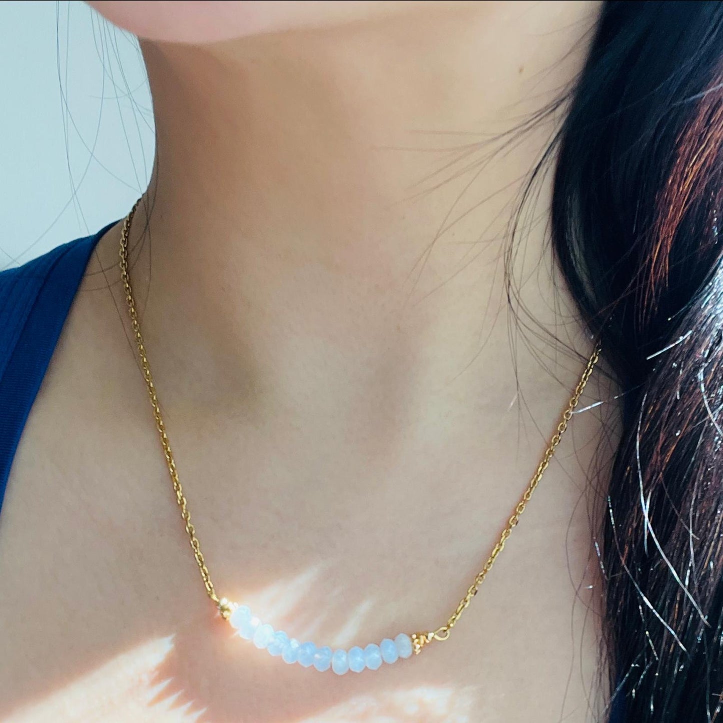 Blue Lace Agate Moon Necklace