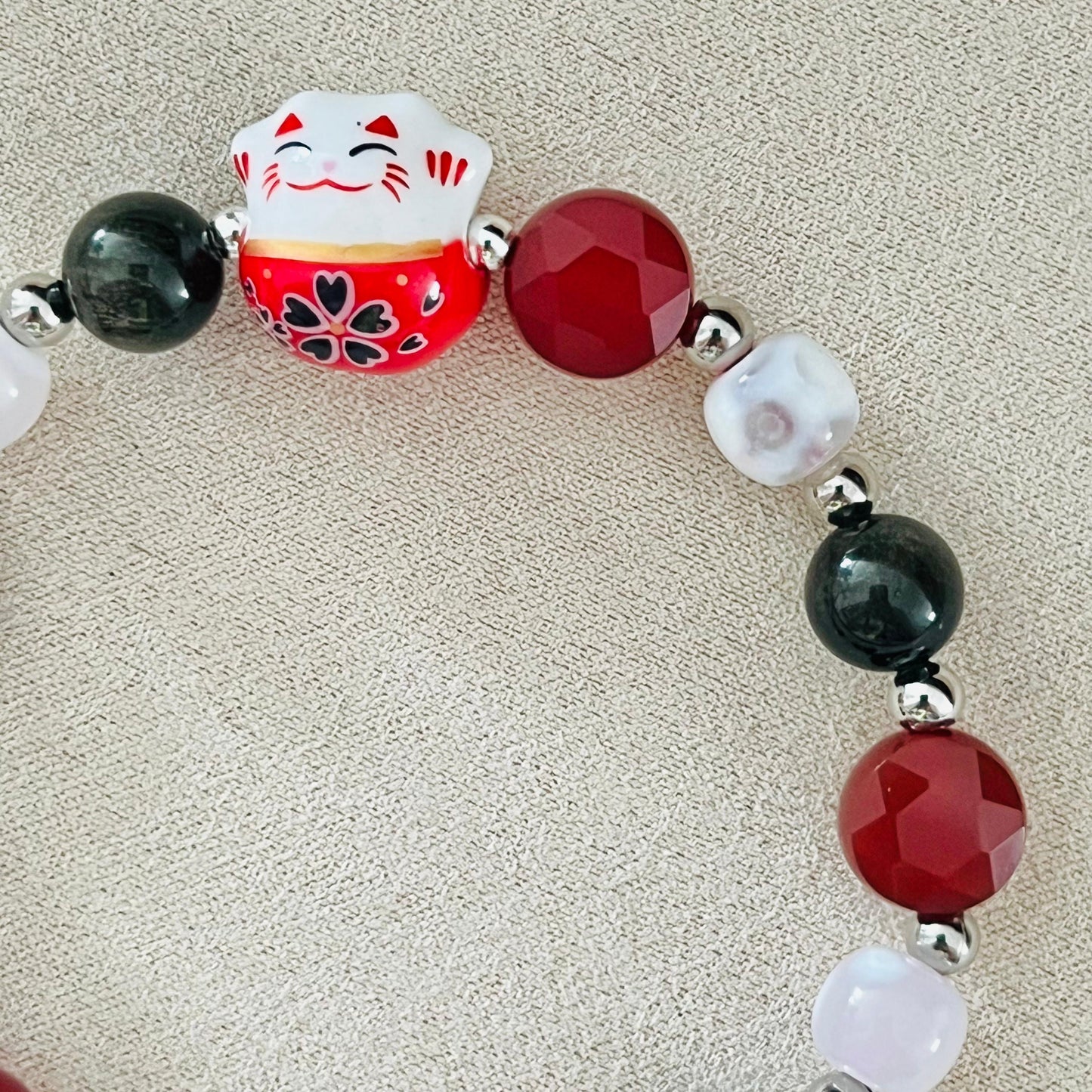 Gold Sheen Obsidian, Red Agate & Snowflake Agate Money Kitty Bracelet