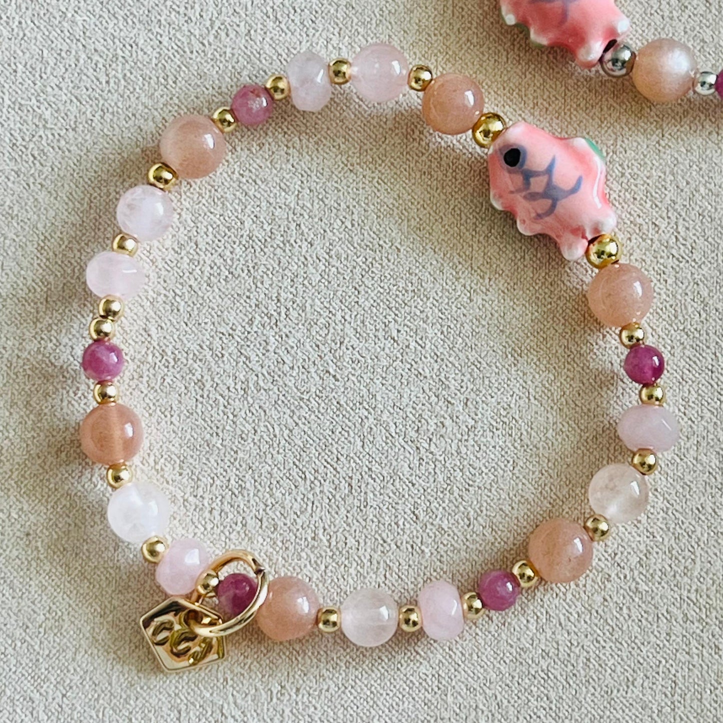 Morganite, Pink Tourmaline, Rose Quartz & Sunstone Rose Koi Bracelet