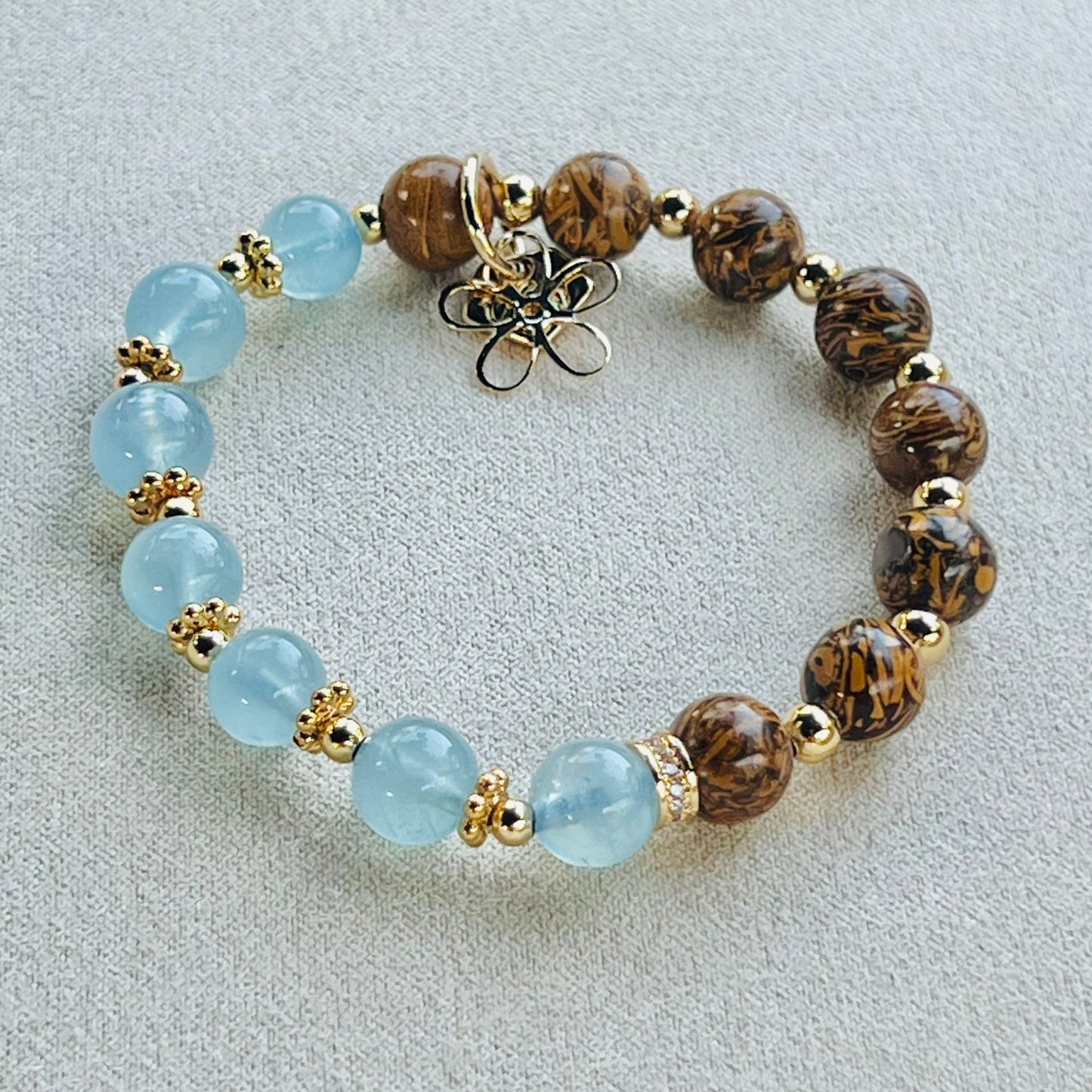 Aquamarine & Elephant Skin Jasper Baby Bracelet