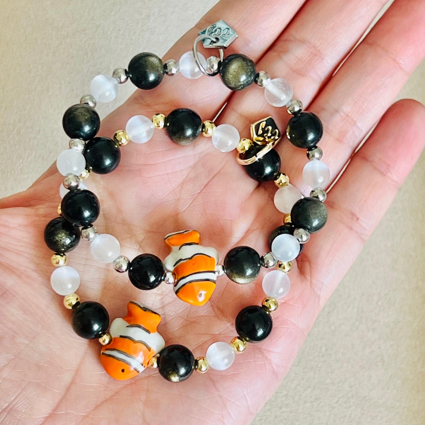 Gold Sheen Obsidian & Selenite Courageous Clownfish Bracelet