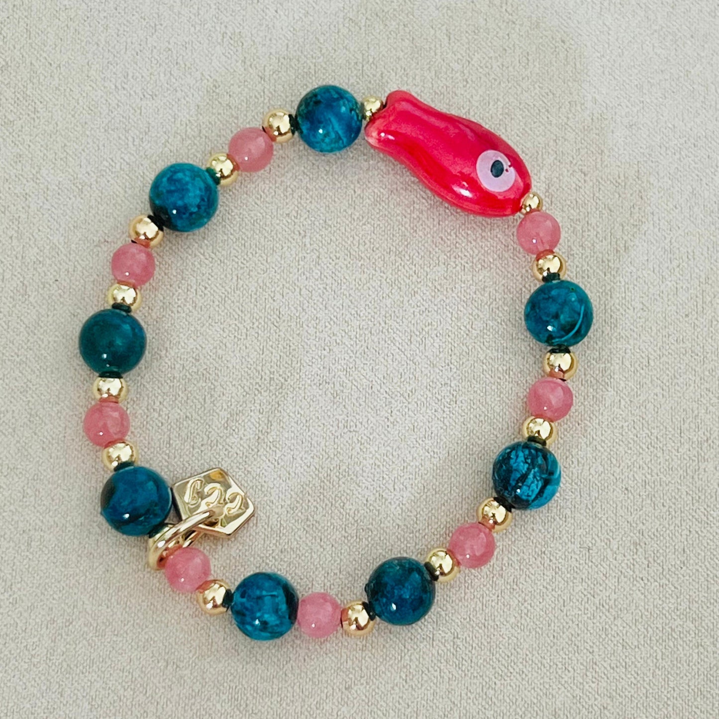 Rhodochrosite & Turquoise Money Fish Bracelet 🐟