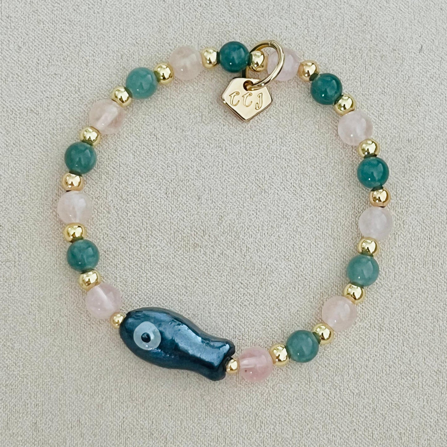 Blue Jade & Morganite Money Fish Bracelet 🐟