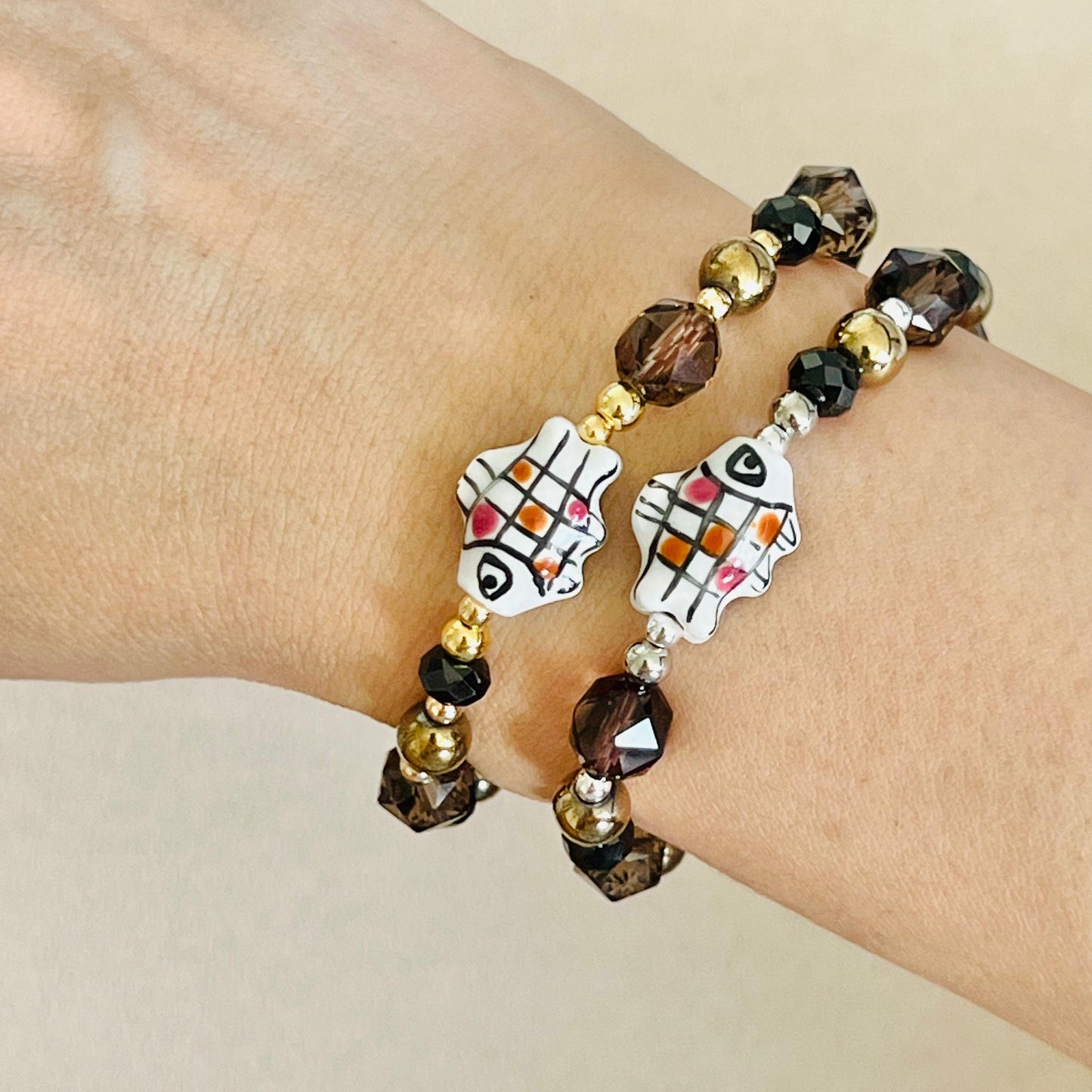 Black Spinel, Hematite & Smoky Quartz Chocolate Koi Bracelet