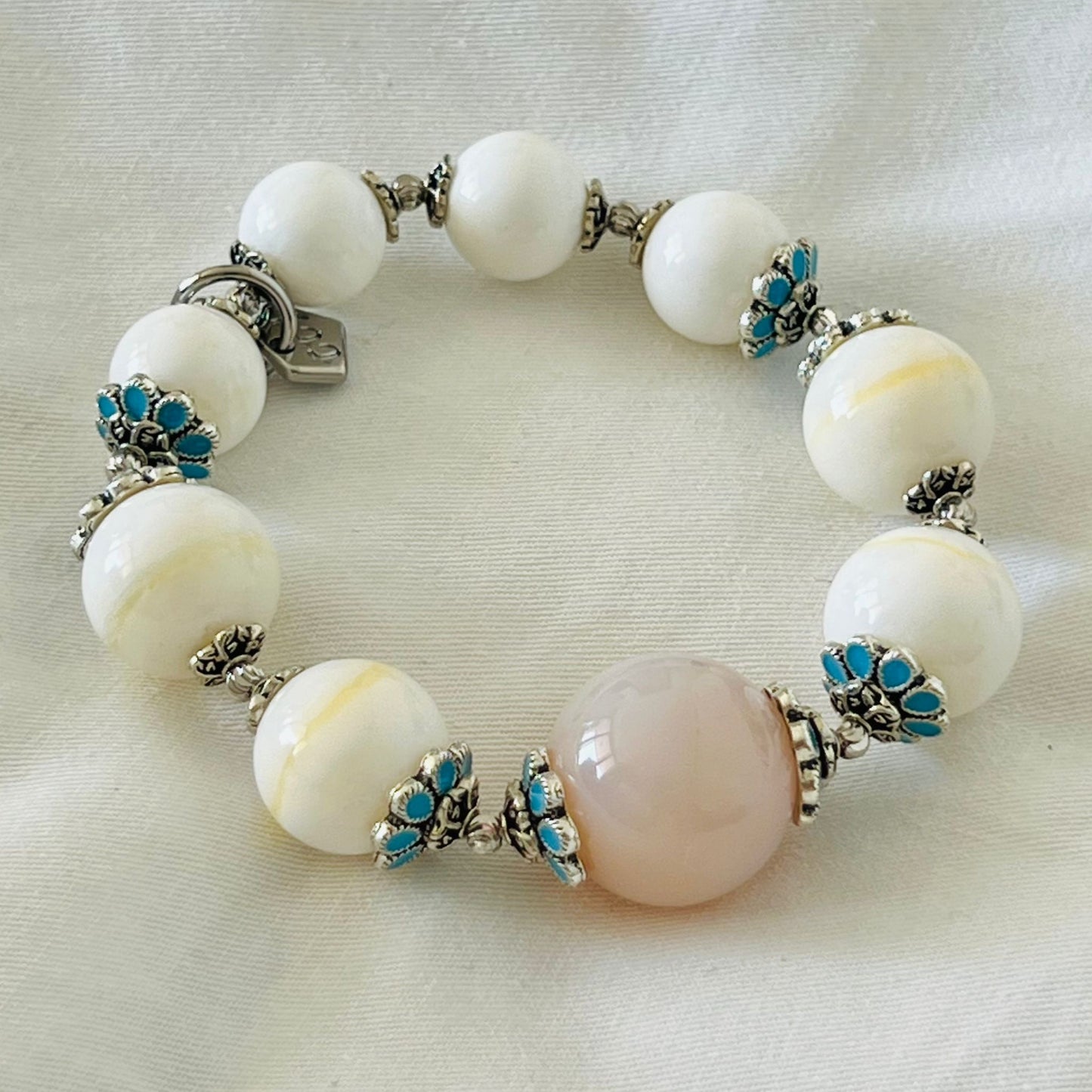 White Carnelian, Tridacna  & Coral Bracelet