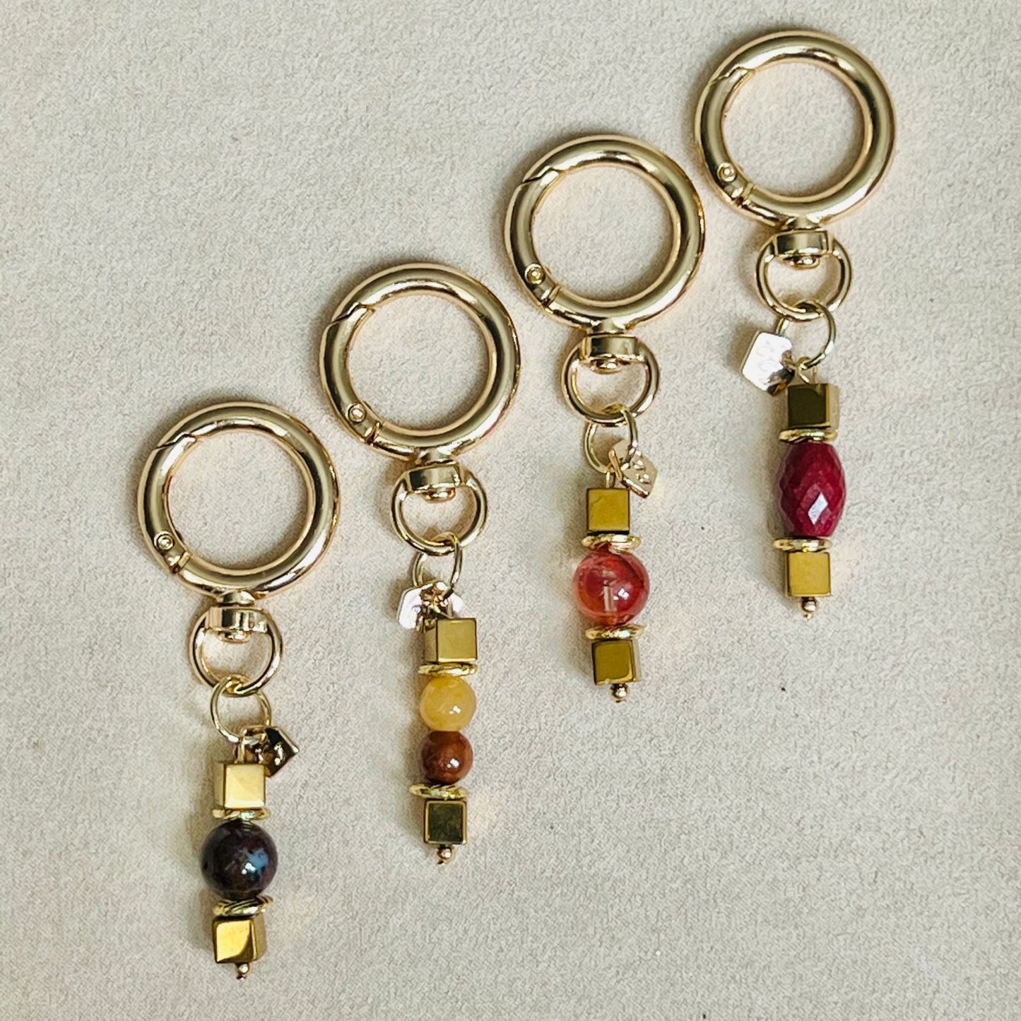 Golden Jade, Brown Jade & Gold Hematite Bag Charm/ Key Ring