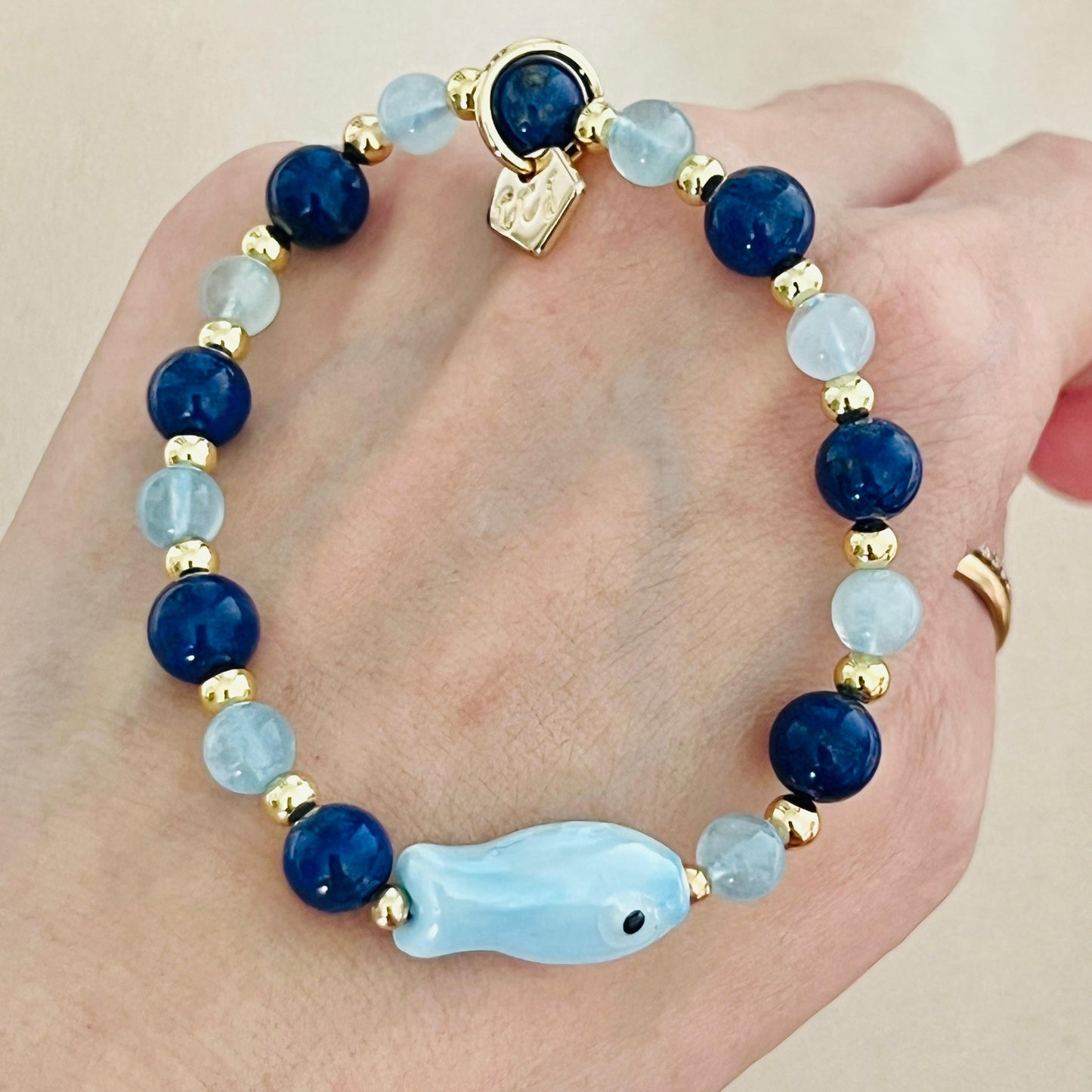 Aquamarine & Lapis Lazuli Money Fish Bracelet 🐟