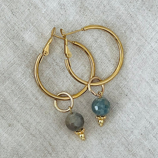 Yellow Grey Sapphire Hoop Earrings