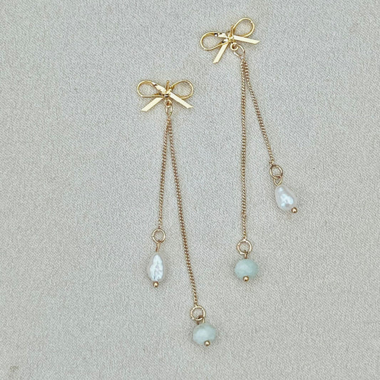 Jade & Pearl Ribbon Earrings