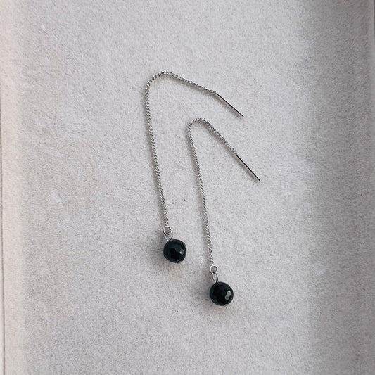 Black Spinel Thread Earrings SHW