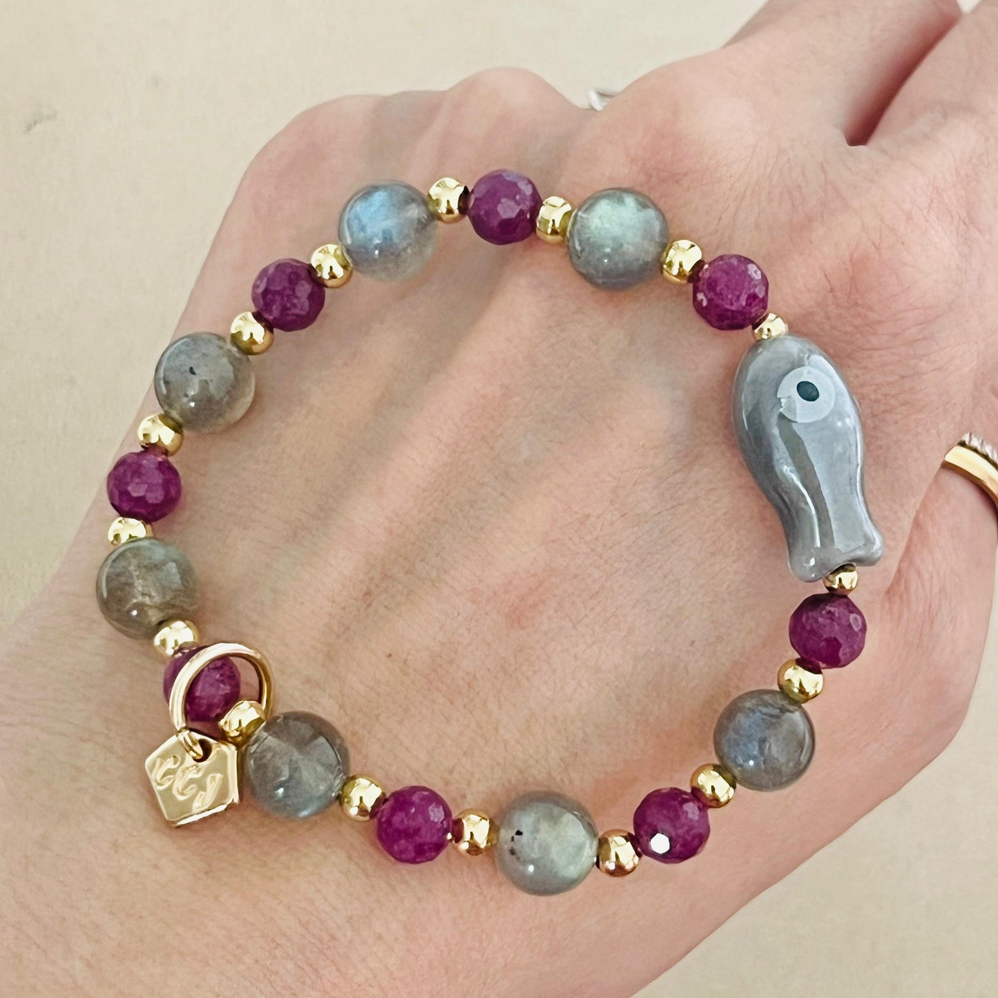 Labradorite & Ruby Money Fish Bracelet 🐟