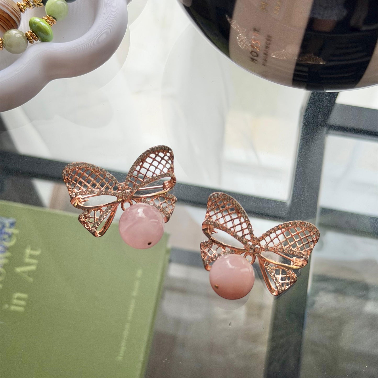 Madagascar Rose Quartz Ribbon Brooch