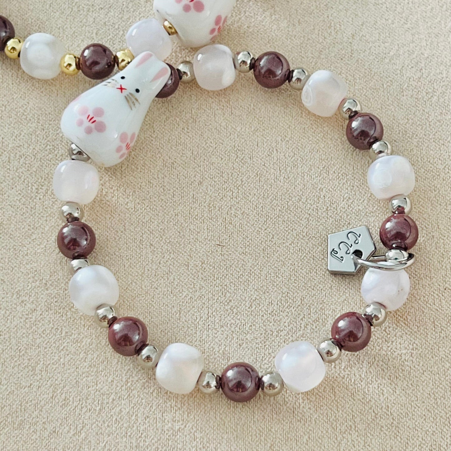 Cinnabar & Snowflake Agate Heavenly Bunny Bracelet