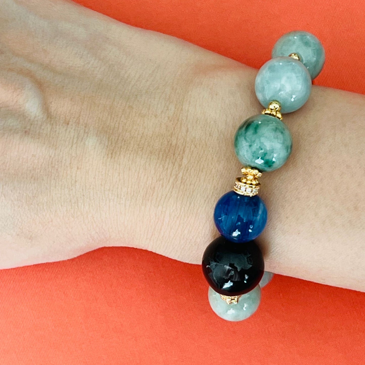 Blue Kyanite, Hypersthene & Jade Diadem Bracelet