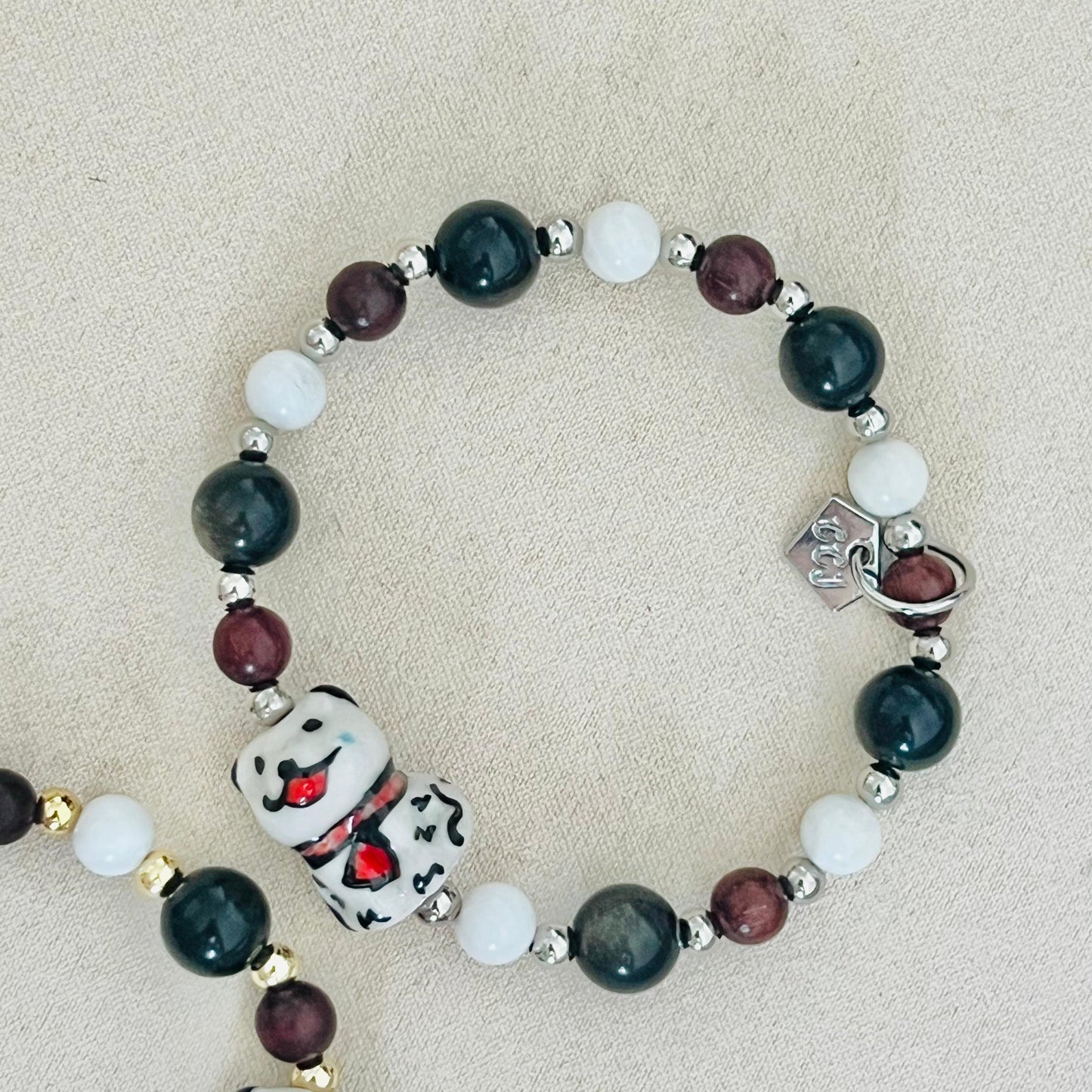 Coral, Obsidian & Sandalwood Delightful Doggie Bracelet