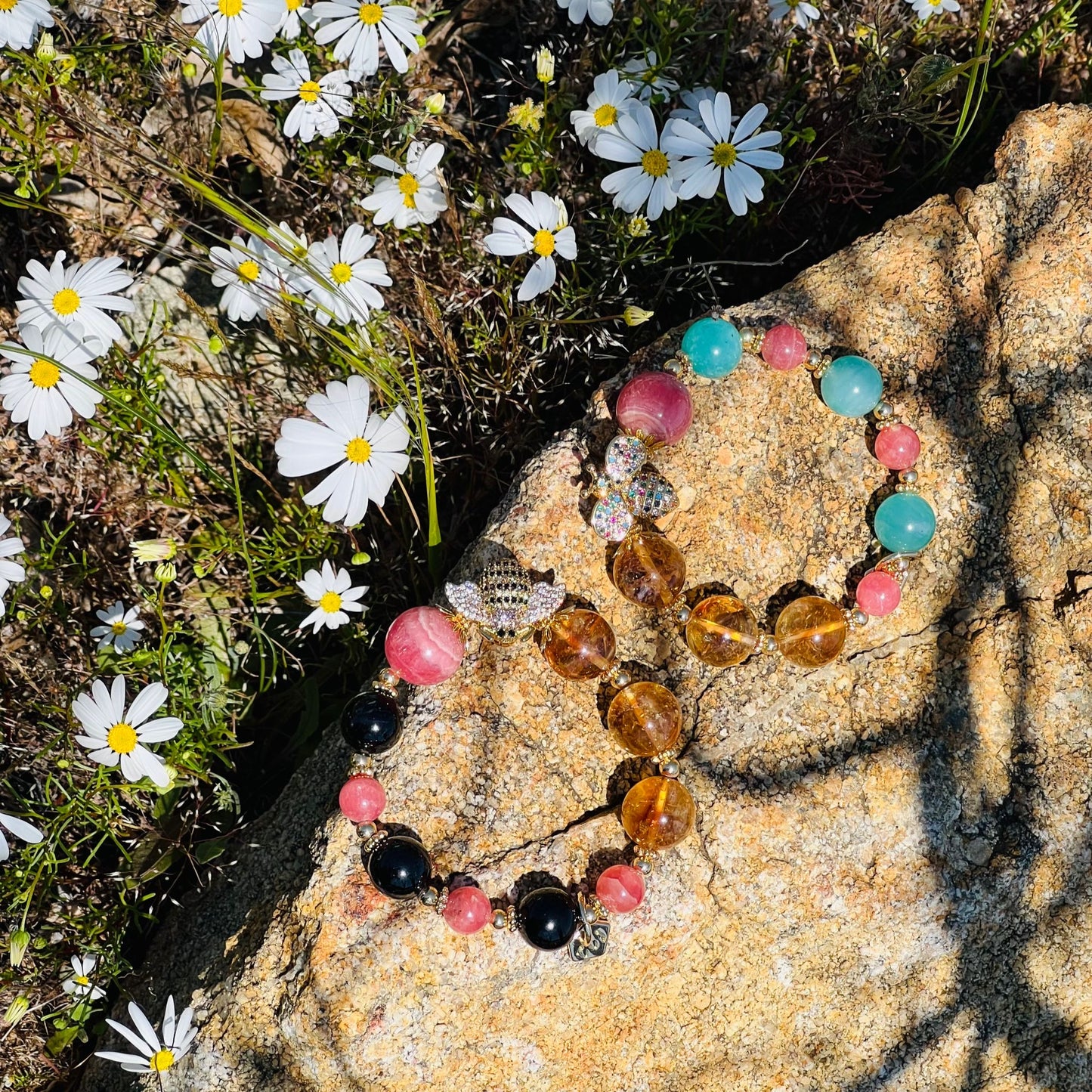 Rhodochrosite Jewel Bee Bracelet