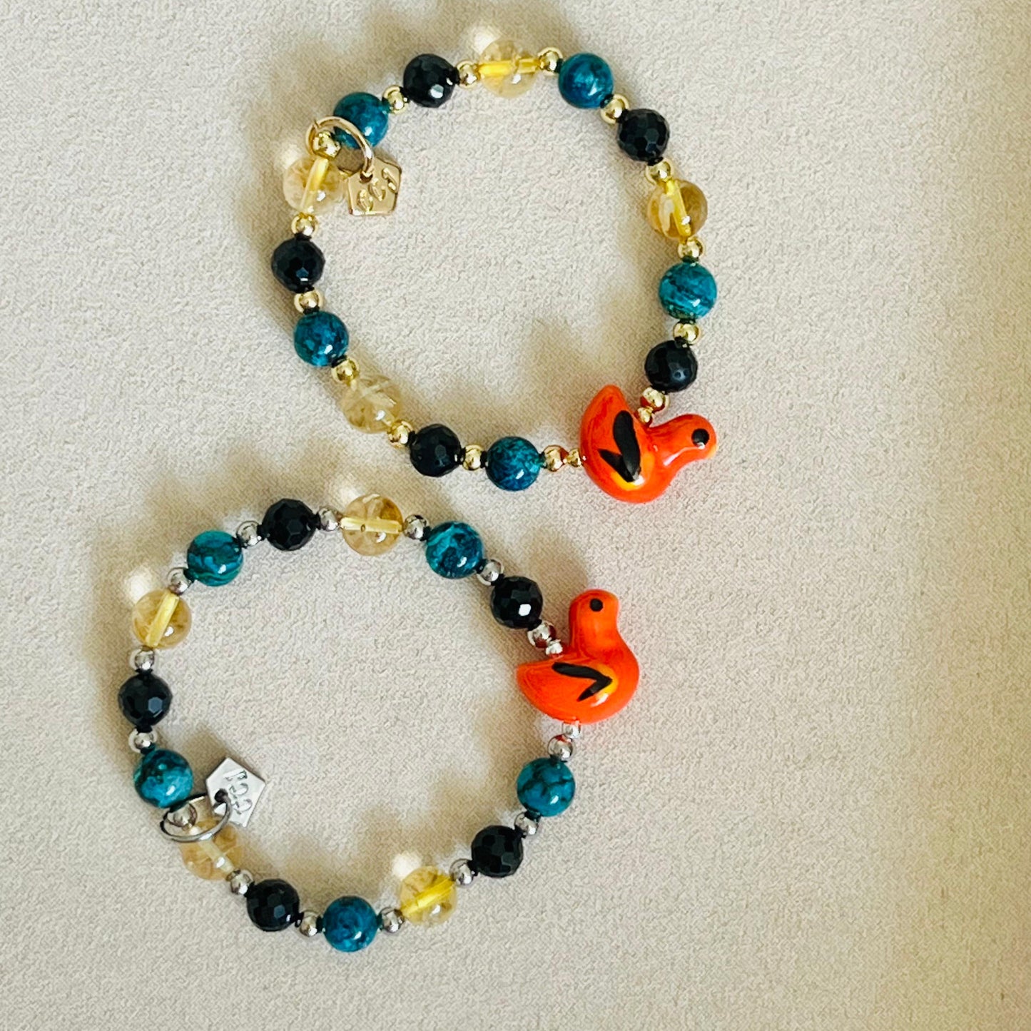 Black Onyx, Citrine & Turquoise Hermes Birdie Bracelet