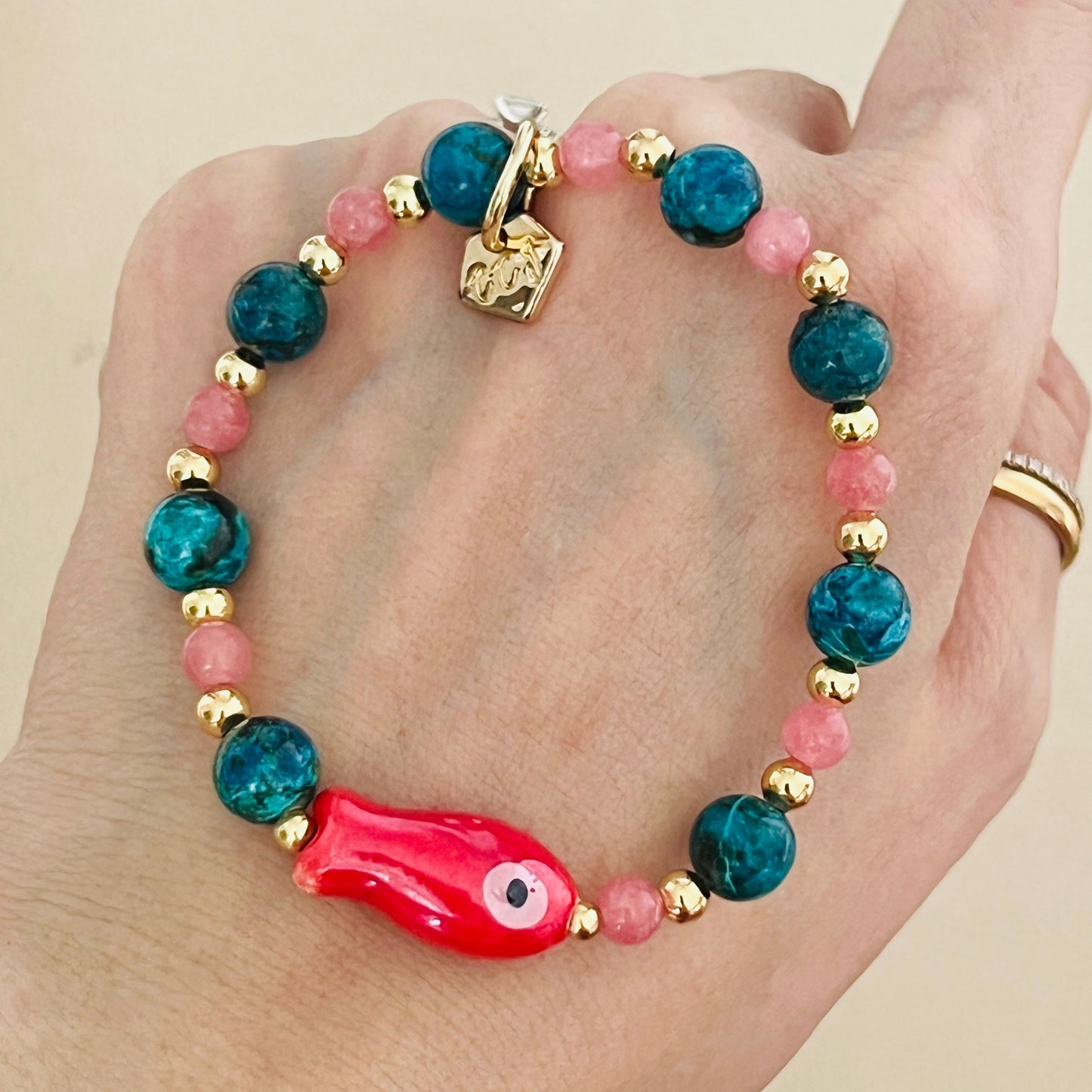 Rhodochrosite & Turquoise Money Fish Bracelet 🐟