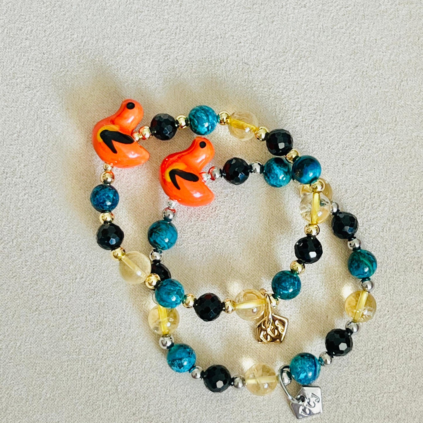 Black Onyx, Citrine & Turquoise Hermes Birdie Bracelet