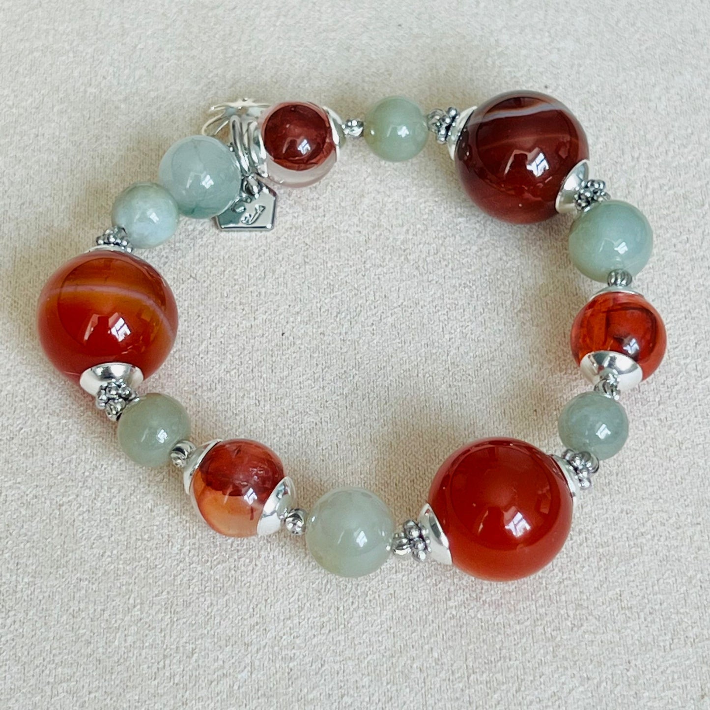 Carnelian, Red Hematoid & Olive Jade Bracelet SHW