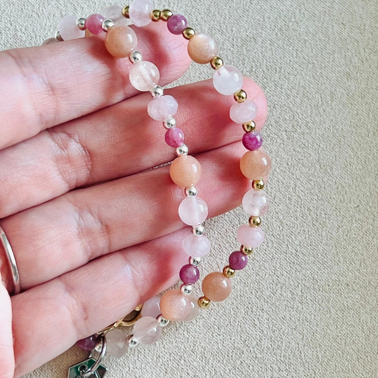 Morganite, Pink Tourmaline, Rose Quartz & Sunstone Rose Koi Bracelet