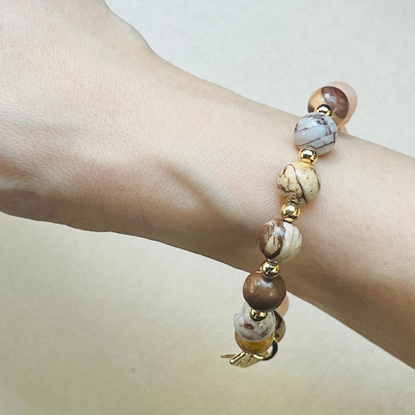 Australian Zebra Jasper & Peach Aventurine Baby Bracelet