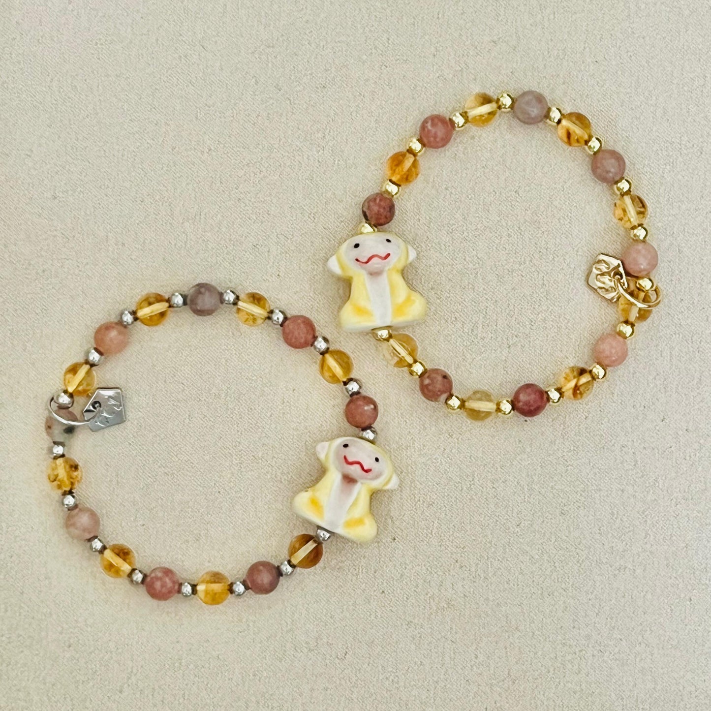 Citrine & Plum Blossom Agate Merry Monkey Bracelet