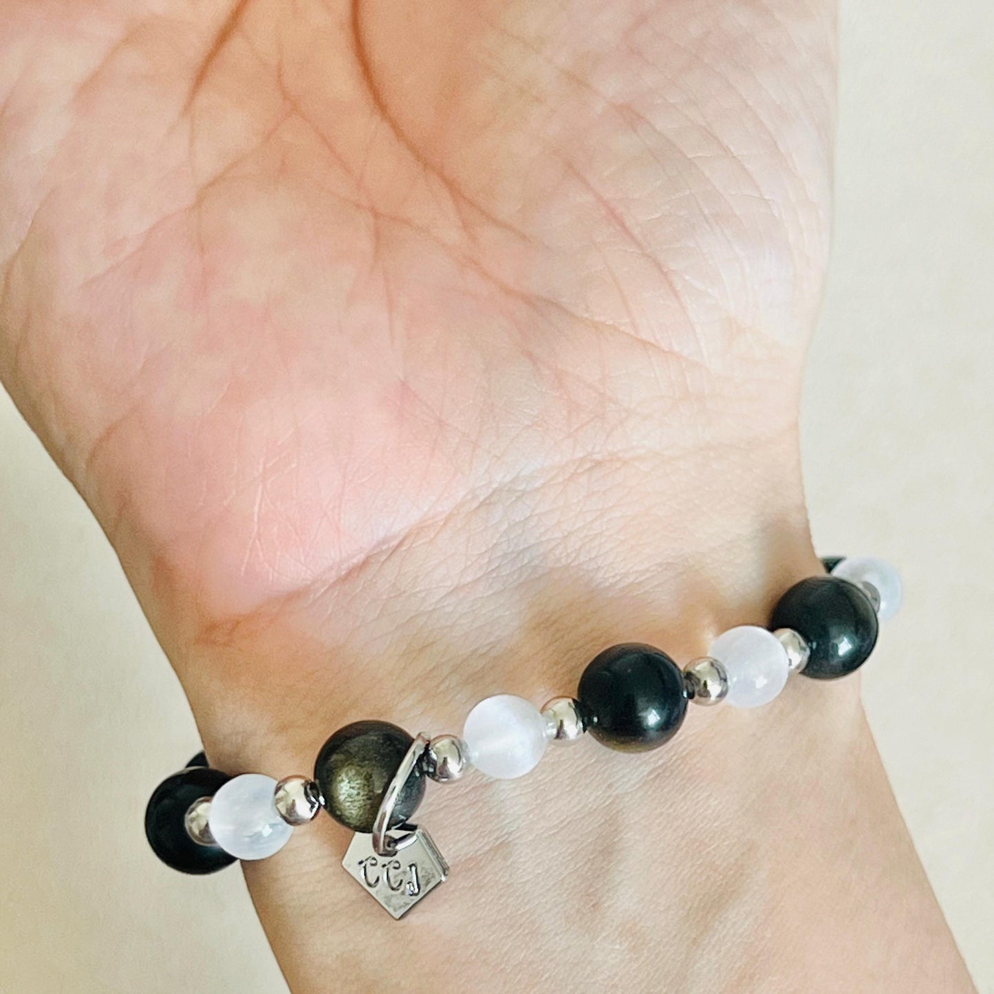 Gold Sheen Obsidian & Selenite Courageous Clownfish Bracelet