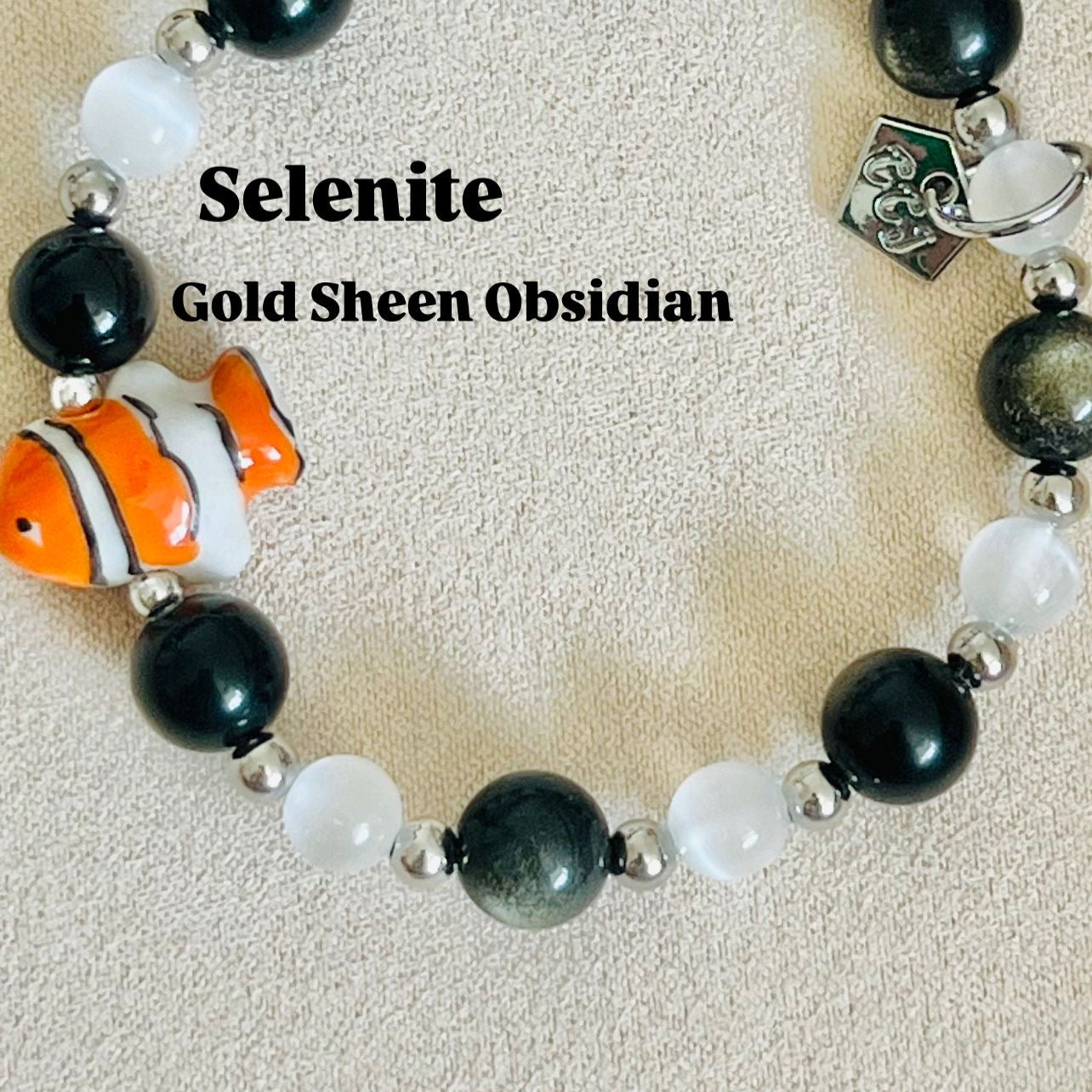 Gold Sheen Obsidian & Selenite Courageous Clownfish Bracelet