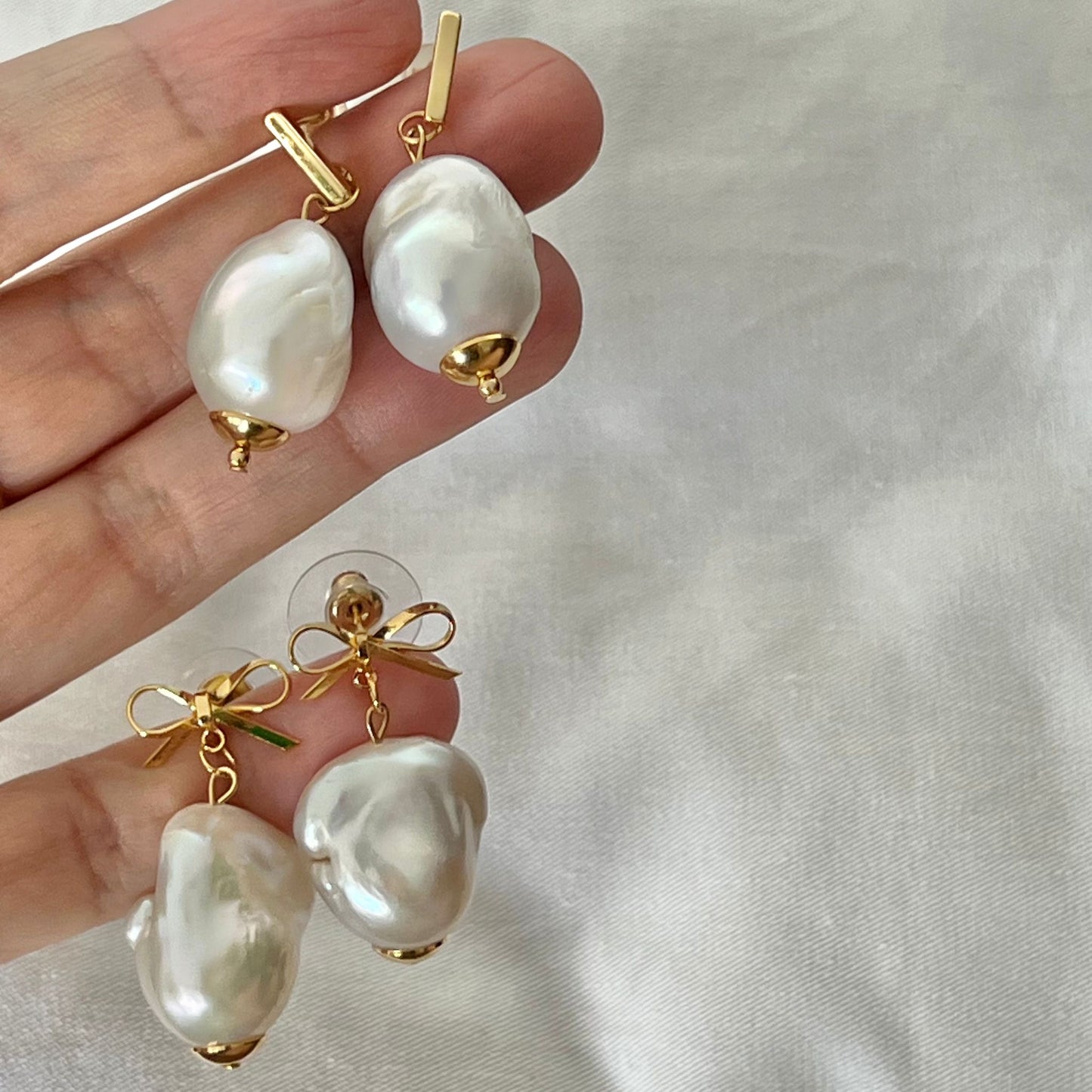 Puffy Baroque Pearl Earrings GHW