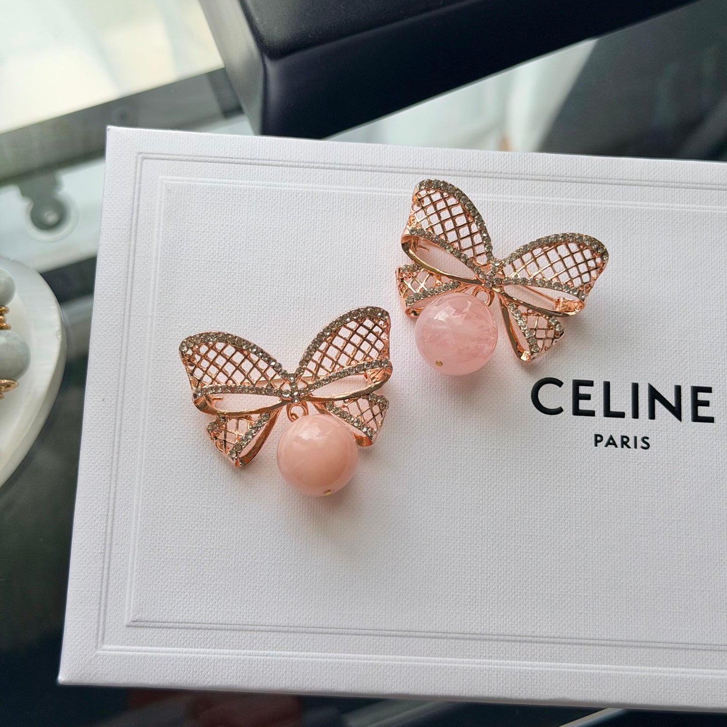 Madagascar Rose Quartz Ribbon Brooch