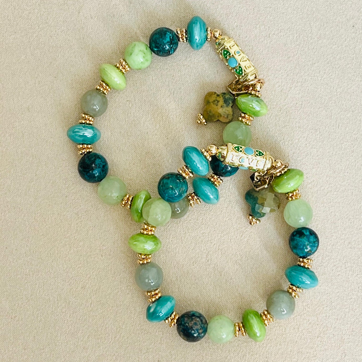 Jade, Serpentine & Turquoise Love 💚 Bracelet
