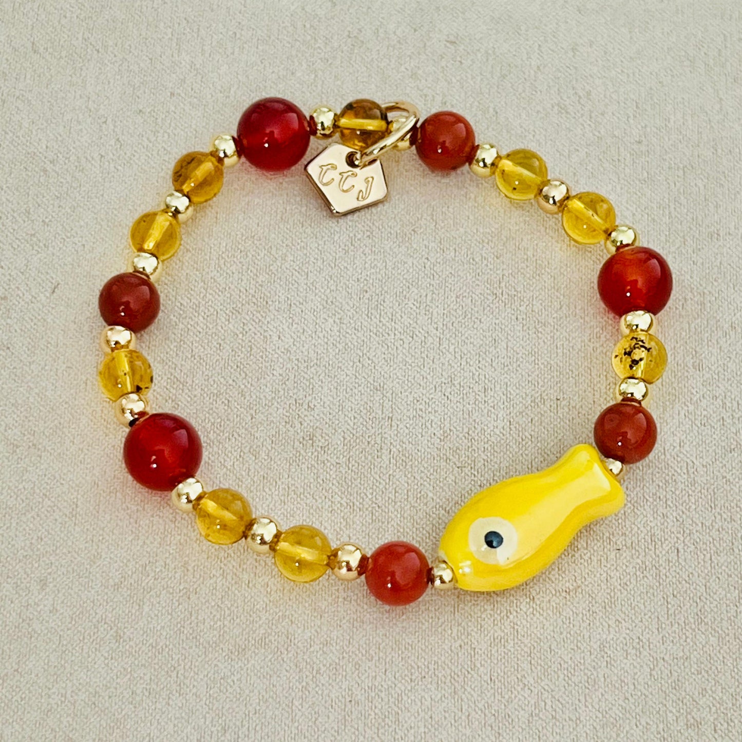 Blue Amber & South Red Agate Money Fish Bracelet 🐟