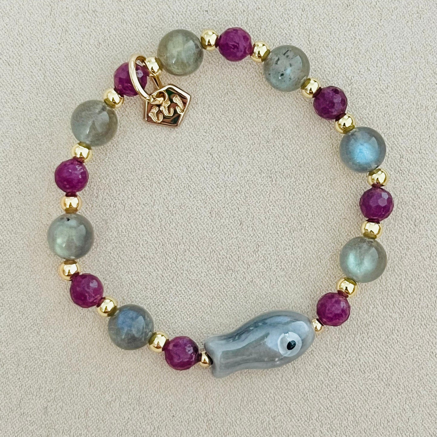 Labradorite & Ruby Money Fish Bracelet 🐟