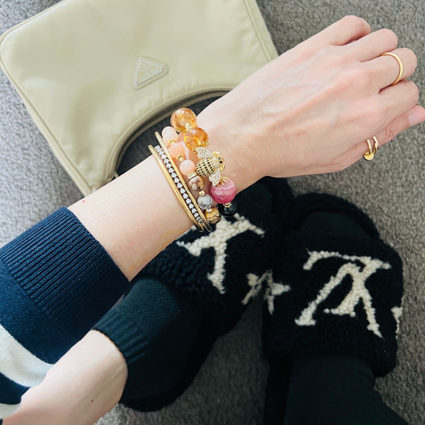 Australian Zebra Jasper & Peach Aventurine Baby Bracelet