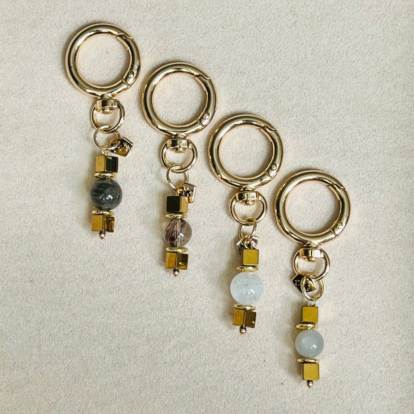 Moonstone & Gold Hematite Bag Charm/ Key Ring