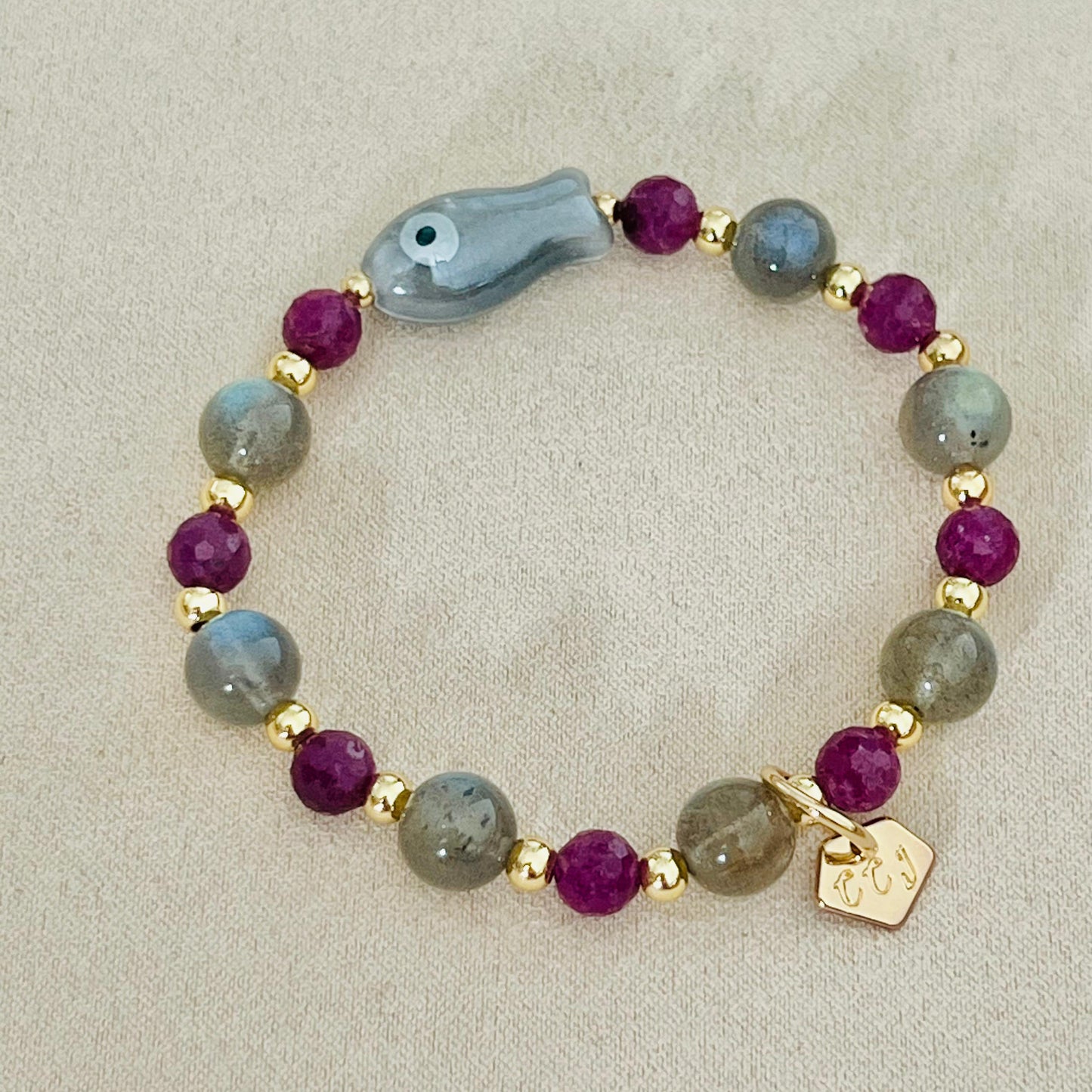 Labradorite & Ruby Money Fish Bracelet 🐟