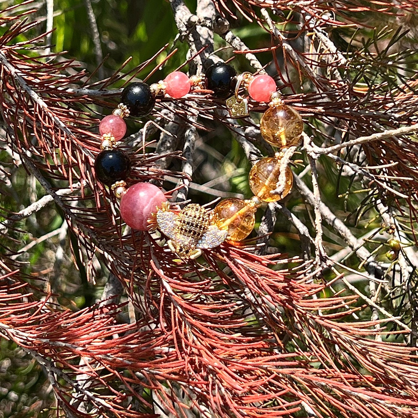 Rhodochrosite Jewel Bee Bracelet