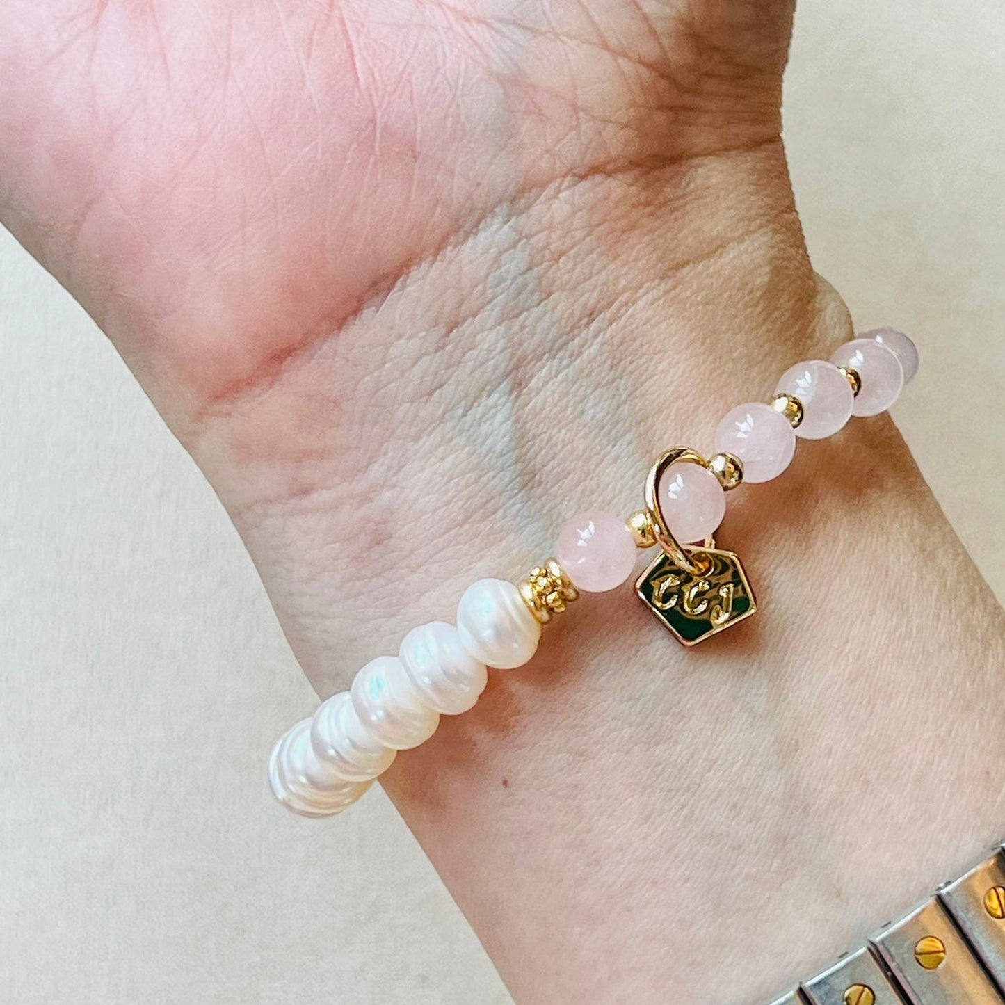 Rose Quartz & Pearls Bracelet