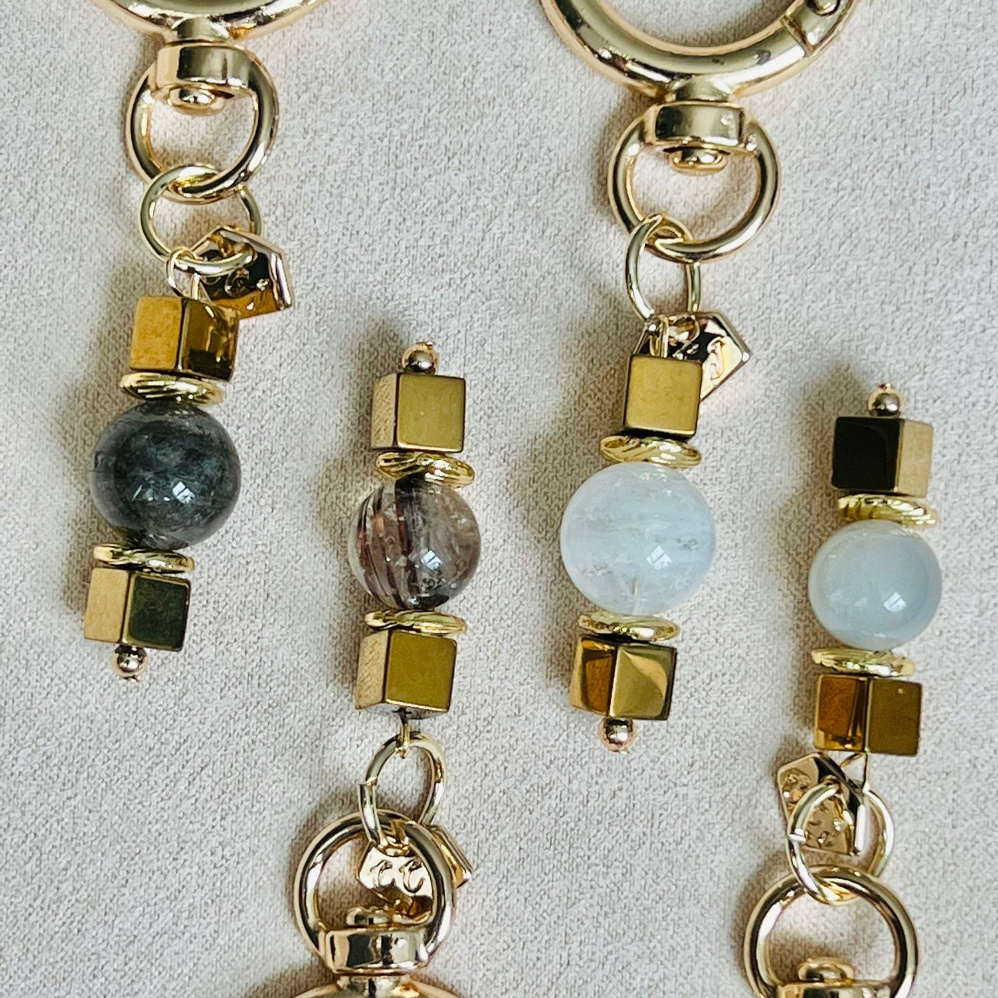 Etoupe Moonstone & Gold Hematite Bag Charm/ Key Ring
