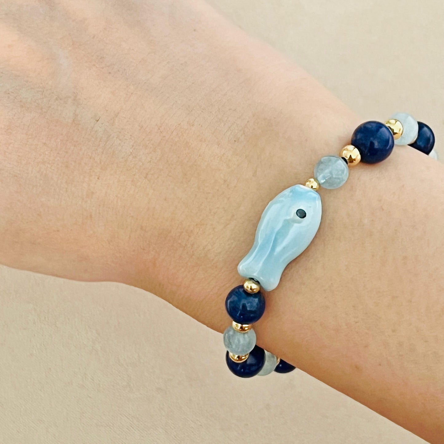 Aquamarine & Lapis Lazuli Money Fish Bracelet 🐟