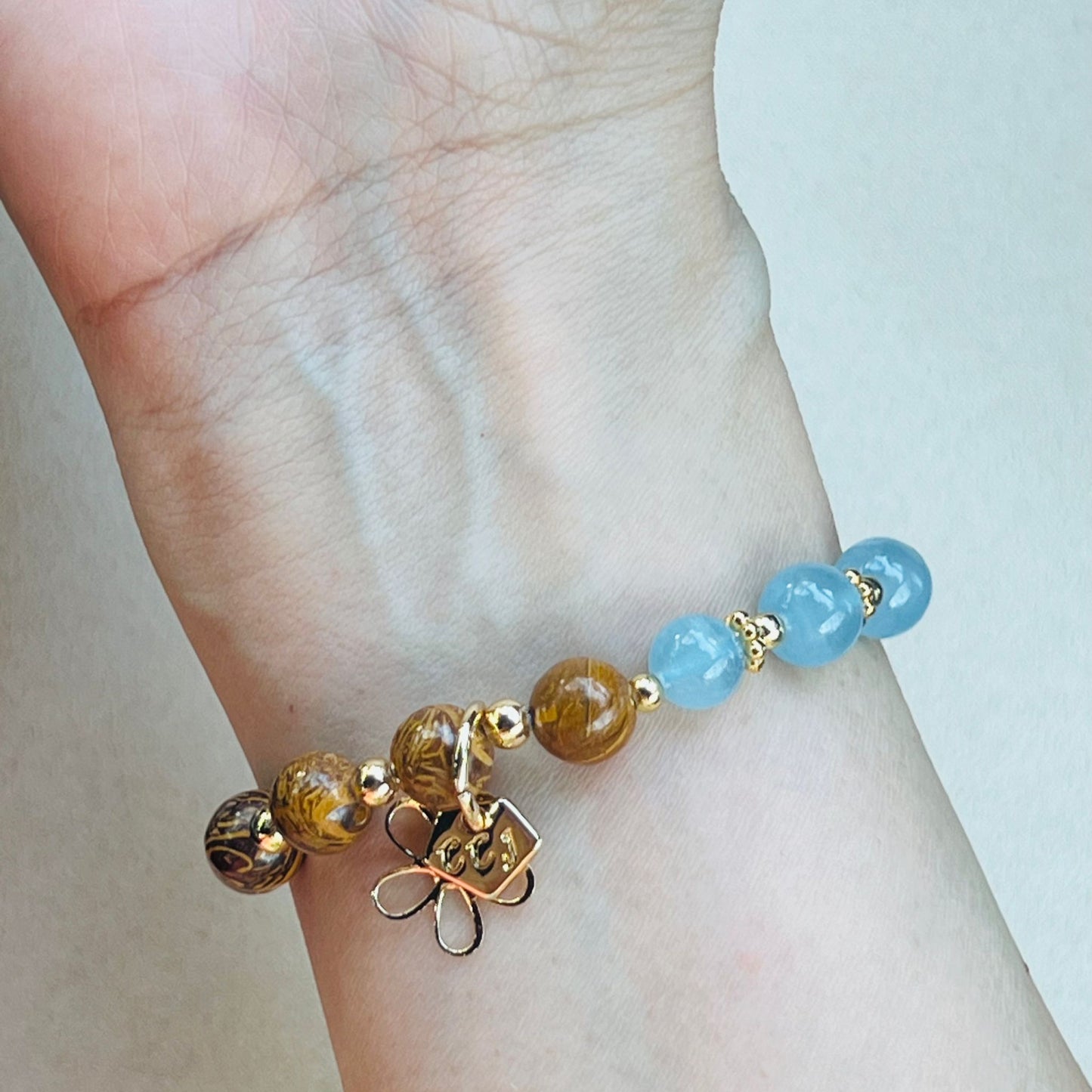 Aquamarine & Elephant Skin Jasper Baby Bracelet