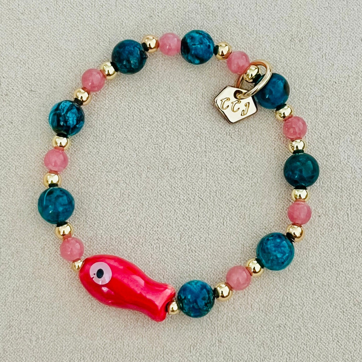 Rhodochrosite & Turquoise Money Fish Bracelet 🐟