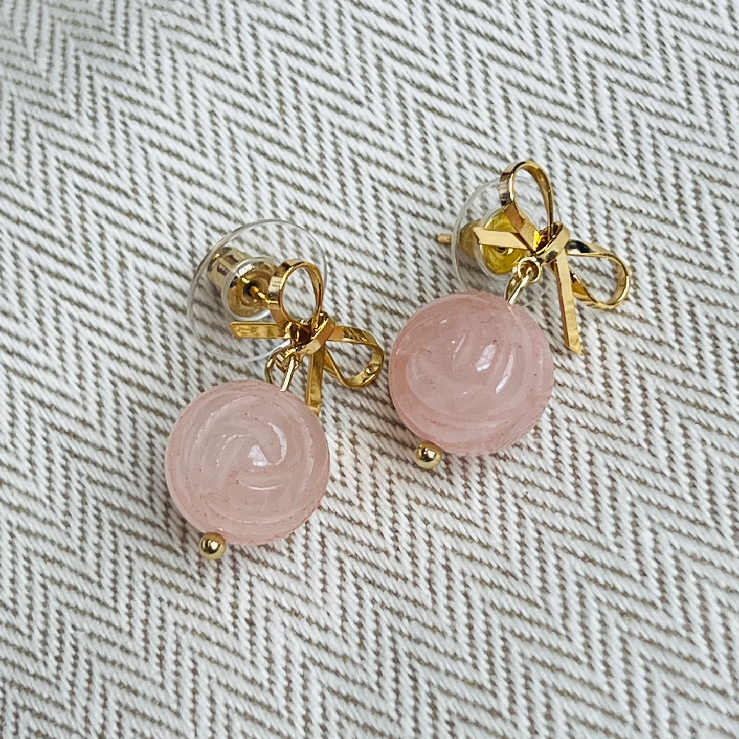 Rose Quartz Ribbon Earrings