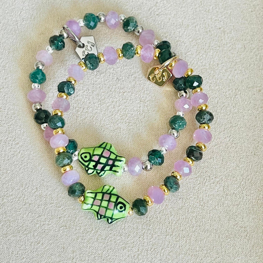 Amethyst & Green Apatite Peppermint Koi Bracelet