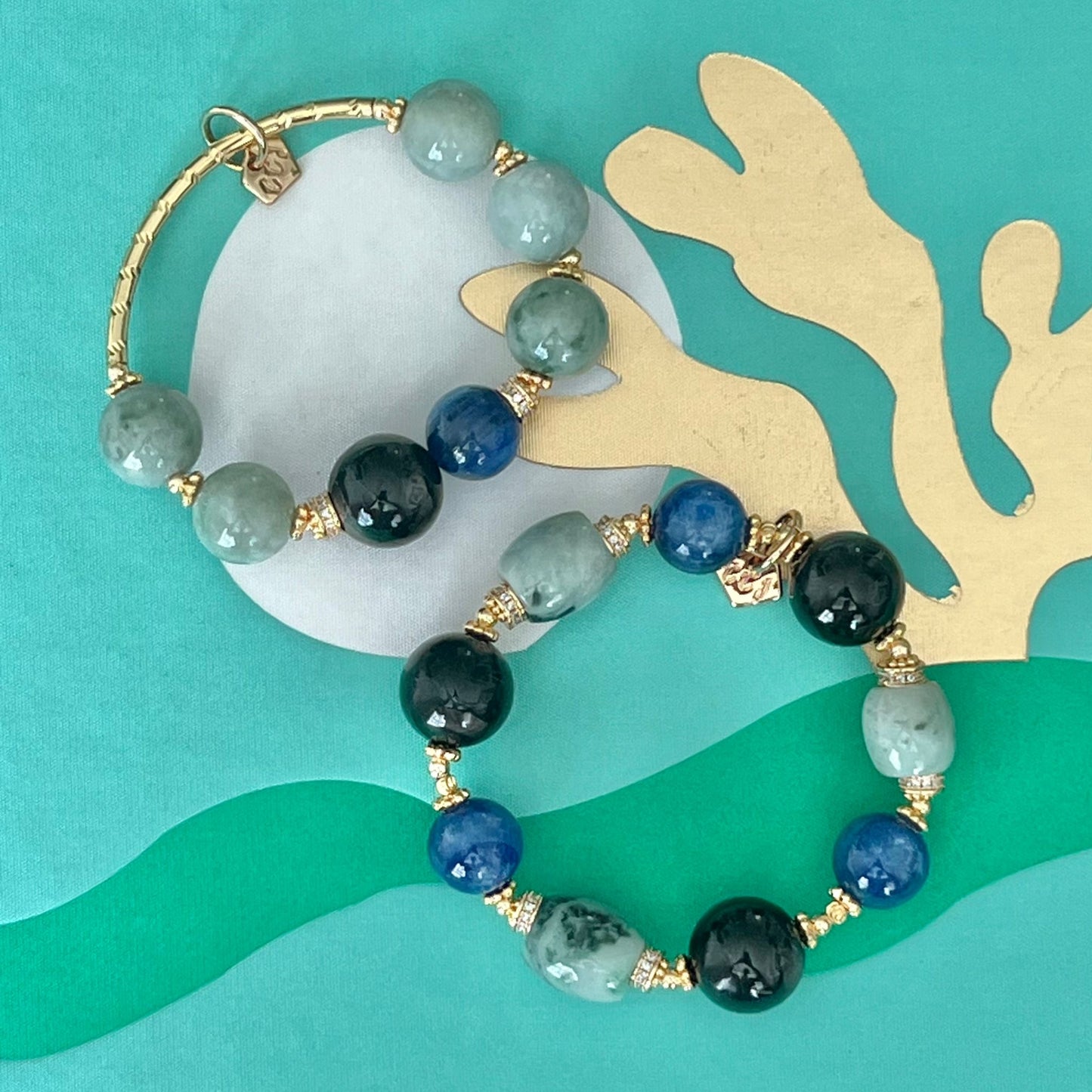 Blue Kyanite, Hypersthene & Jade Diadem Bracelet